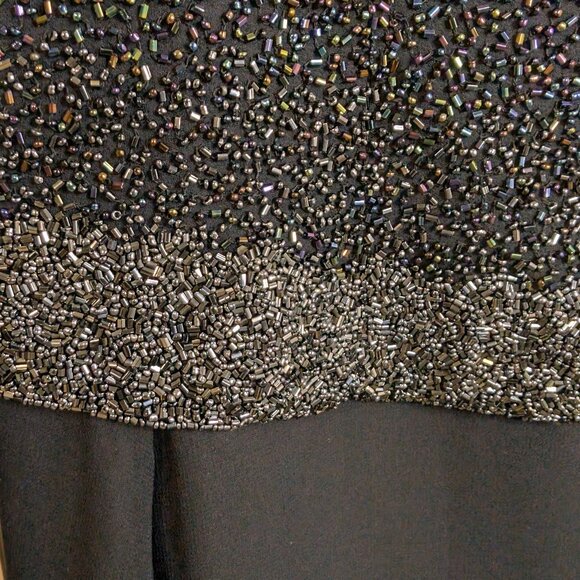 J Kara Elegant Navy Beaded Bodice W/ Chiffon Skirt New Year's Gown Size 12 NWT - Picture 4 of 13